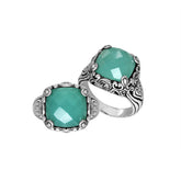 Sterling Silver Handcrafted Green Chalcedony Quartz Ornate Statement Ring